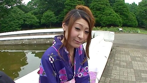 Pretty Japanese Girl In Kimono Sucks Cock In The Toilets