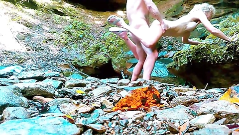 Waterfall Outdoor - Romantic Sensual Pegging - Switch - Hard Dp Passionate Pounding! Stand Lift Fuck
