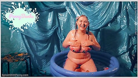 Cute Bbw Redhead teen 18+ In Bikini Messy Sweet Food Sploshing & Cake Sitting