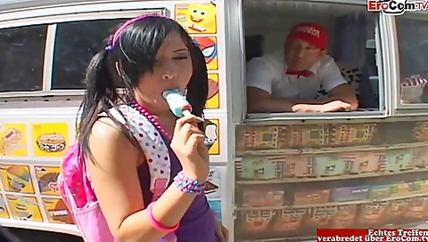 Small Tits teen 18+ Girl In Rollerblades Pick Up For Car Sex