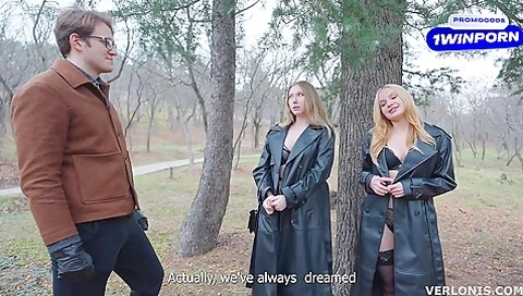Two Exhibitionist Girls Showed Off Their Hot Bodies And Seduced A Passing Stranger